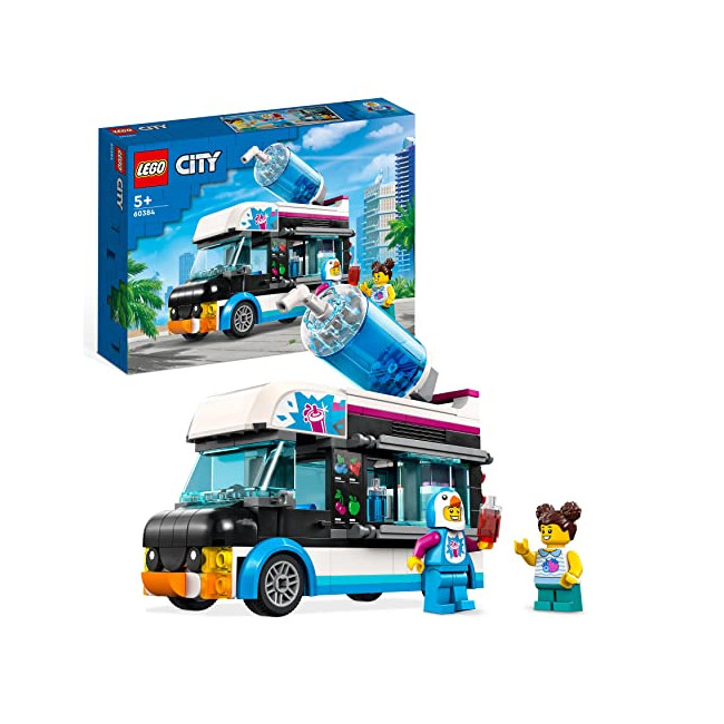 LEGO 60384 City Le Camion à Granités du Pingouin, Jouet Camion pour Enfants de 5 Ans, Jeu de Véhicule d'Été avec