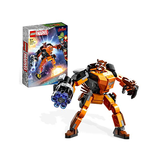 LEGO 76243 Marvel L’Armure Robot de Rocket, Figurine Gardiens de la Galaxie, Jouet Raton Laveur, Avengers, Idée de