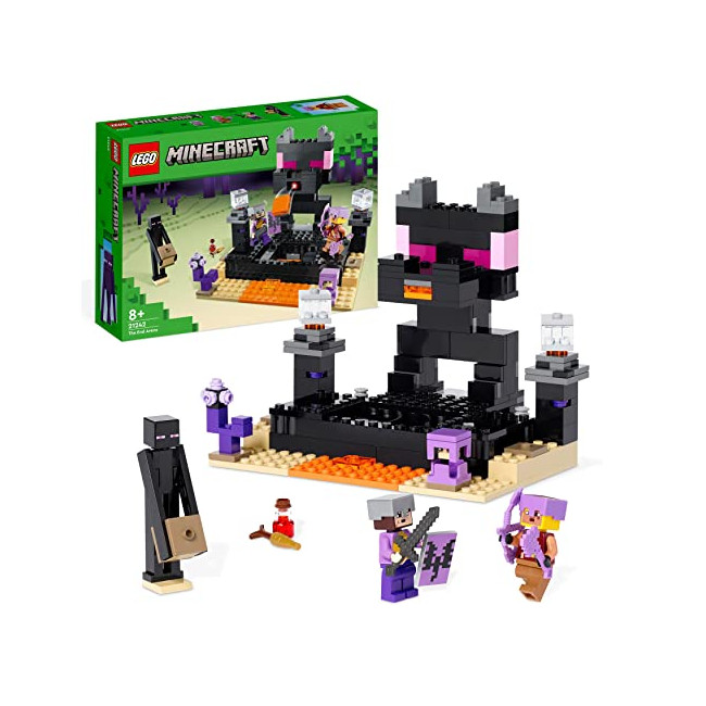 LEGO 21242 Minecraft L’Arène de l’End, Jouet de Combat avec Lave, Figurine Dragon de l'Ender et Enderman, Joueur Contre
