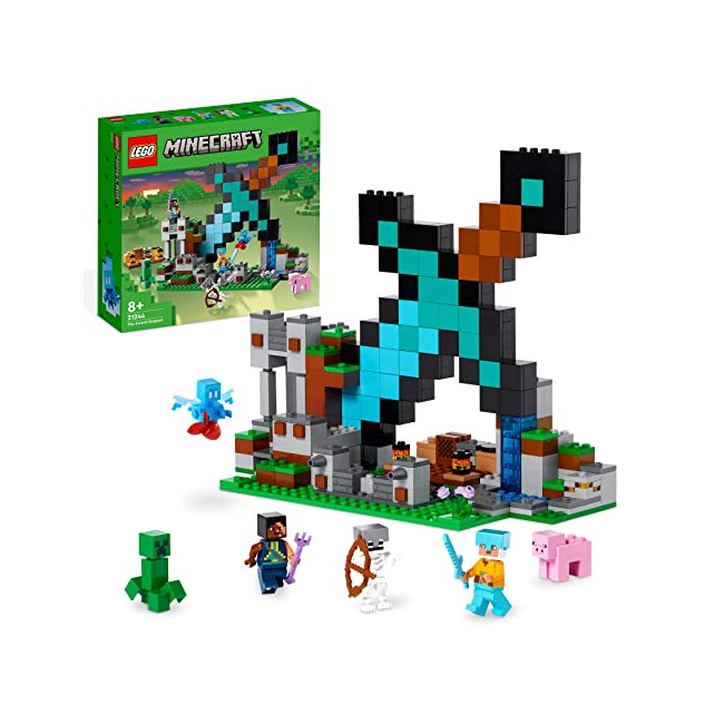 LEGO 21244 Minecraft L’Avant-Poste de l’Épée, Jouet de Construction, avec Figurines Creeper, Guerrier Gardien et