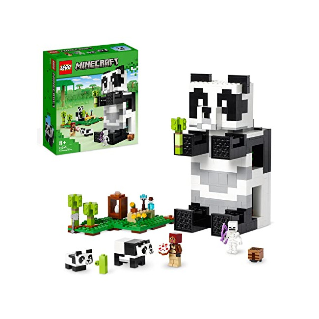 LEGO 21245 Minecraft Le Refuge Panda, Jouet de Maison Amovible, avec Figurines Animaux et Squelette, pour Enfants,