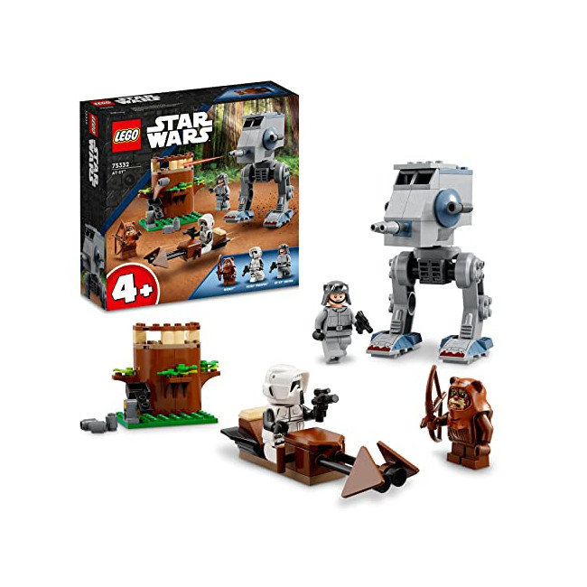 LEGO 75332 Star Wars AT-ST, Jeu de Construction, Marcheur, avec Minifigurines Scout Trooper, Ewok, Pistolets Blasters,