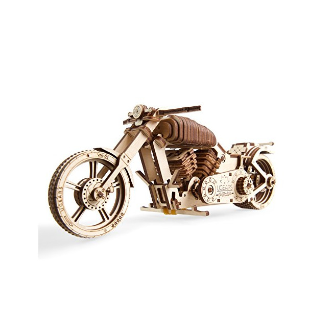 UGEARS Moto en Bois à Construire – Kit de Bricolage – Miniature Mécanisée Fonctionnante – Moteur à Elastique et Grande