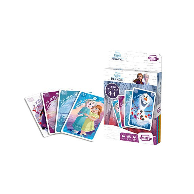 Shuffle Disney La Reine des Neiges 2 cartes 4 jeux en 1 : 7 Familles, Paires, Action et Batailles-Avec Elsa, Anna, Olaf,...