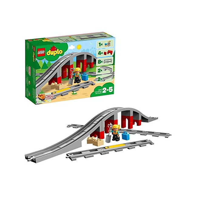 LEGO Duplo 10872 Town Les Rails Et Le Pont du Train, Jouet pour Enfants 2-5 Ans, Jeu De Construction avec Klaxon en Brique...