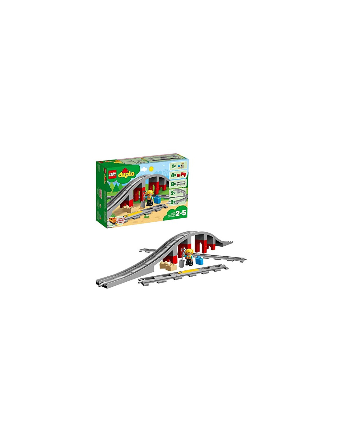 LEGO 10872 DUPLO Town Les Rails Et Le Pont Du Train, jouet pour enfants 2-5  ans, Jeu De Construction Avec Klaxon en Brique Sonor - ADMI