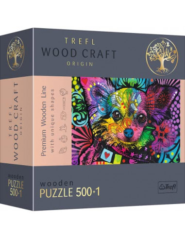 Trefl- Chien Coloré 500+1 Pièces, Artisanat en Bois, Formes Irrégulières, 50 Figures d'animaux, Puzzle Moderne De