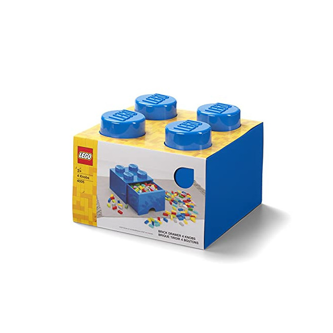 LEGO-40051731 Brique de Rangement Empilable 4 avec Tiroir, Solid, 40051731, Bleu, 25 x 25 x 18 cm