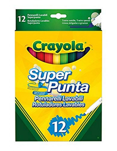 Crayola 12 Feutres à Dessiner Pointe Supertips - Marqueurs à Peinture (Multicolore, Multicolore, 12 Couleurs,