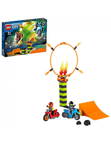 LEGO 60299 City Le Spectacle des Cascadeurs, Motos à Rétrofriction, Jouet pour Enfants +5 Ans, Cercle de feu, Figurine