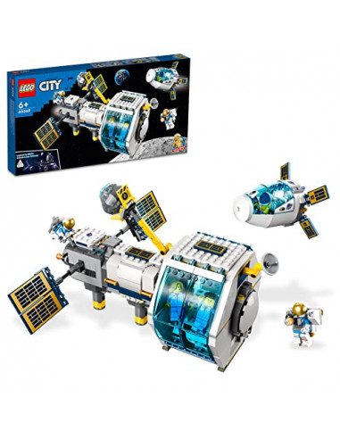 LEGO 60349 City La Station Spatiale Lunaire, Inspiré de la NASA, Modèle de Rover Spatial, Jouet 5 Minifigurines