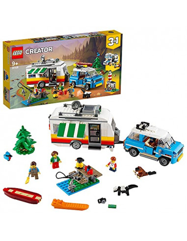 LEGO 31108 Creator Les Vacances en Caravane en Famille, Jouet à Construire 3 en 1, Se Transforme en Voiture,
