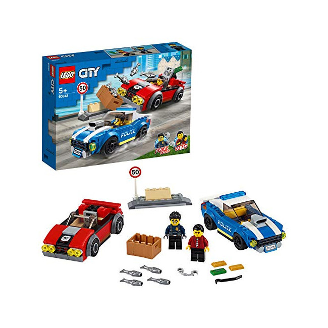 LEGO City, La course-poursuite sur l'autoroute avec 2 voitures, Set de construction, Poursuite d’aventure pour enfants de 5...
