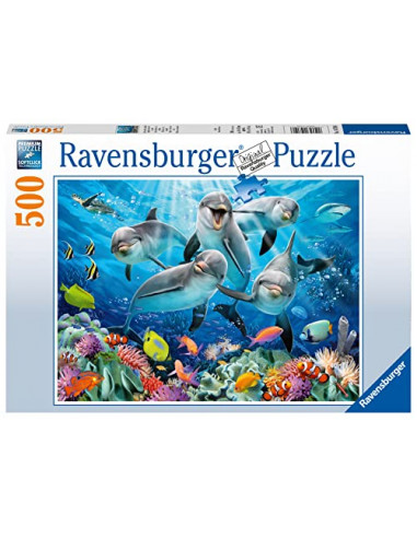 Ravensburger - Puzzle Adulte - Puzzle 500 p - Dauphins sur le récif de corail - 14710