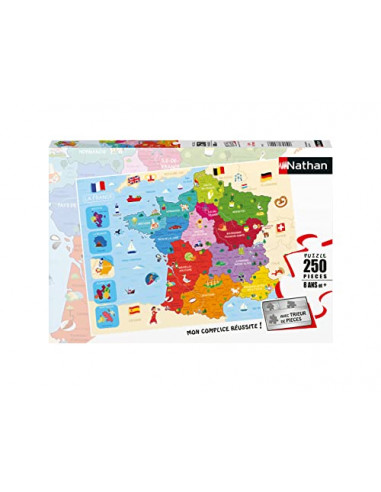 Nathan - Puzzle Enfant - Puzzle 250 p - Carte de France - Dès 8 ans - 86875