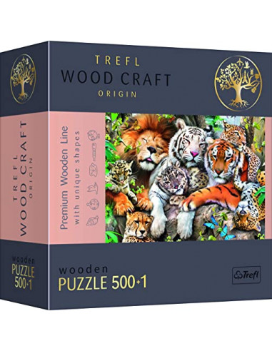 Holz Puzzle 500+1 Teile - Wildkatzen Hochwertiges Puzzle aus Holz. Jedes Puzzle im Format 37,5 x 25,4 cm enthält 500