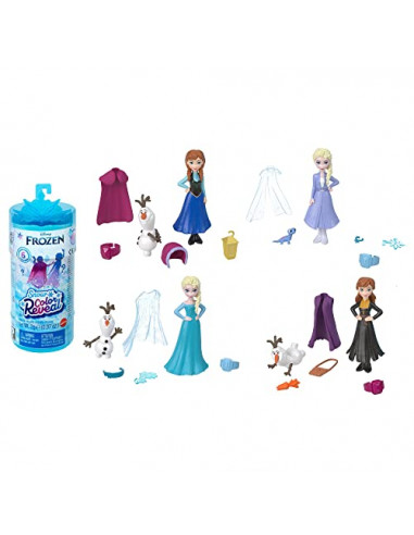 Disney La Reine des Neiges Coffret Color Reveal Neige, poupée mystère avec 6 surprises à découvrir dont une figurine,