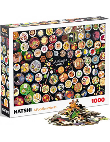 Natshi - A Foodie’s World - Puzzle Adulte 1000 Pièces - Plats du Monde - avec Poster & Sac Refermable – Pièces Gaufrées