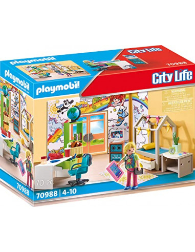 Playmobil 70988 Chambre d'adolescent - City Life - avec Un Personnage, Un Bureau avec Une Chaise, Un Globe terrestre et