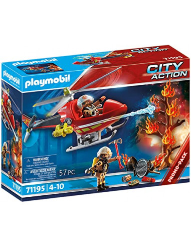 Playmobil 71195 Hélicoptère Bombardier des Pompiers - City Action - avec Deux Personnages, Un hélicoptère avec Canon à
