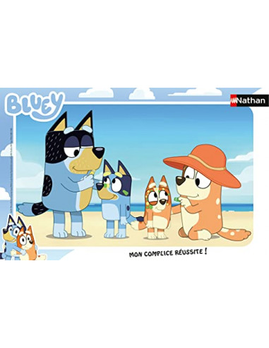 Nathan - Puzzle enfants - Cadre 15 pièces - Bluey à la plage - Fille ou garçon dès 3 ans - Puzzle de qualité supérieure