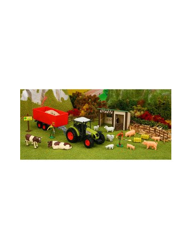 STARLUX – Coffret de Ferme complète avec Son Tracteur Claas Celtis 446, 6 Figurines d’Animaux et Deux bâtiments de Ferme Miniature 1/32e – Jouet