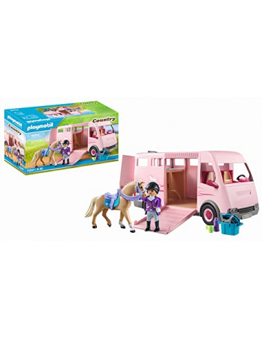 Playmobil 71237 Van avec Cheval - Country - Le Club d'équitation - avec Un Personnage, Un Van, Un Cheval et des